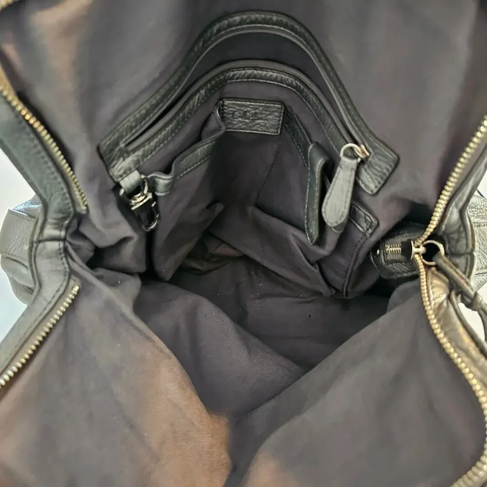 Cole Haan Metallic Silver Pewter Leather Satchel Shoulder Bag